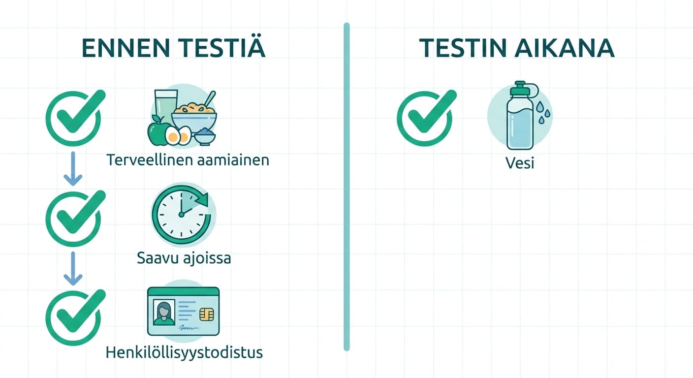 Testipäivän valmistautuminen