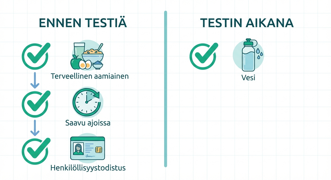 Testipäivän valmistautuminen